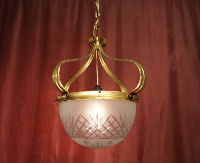 Preview: schöne schlichte Jugendstil Lampe Goldbronze