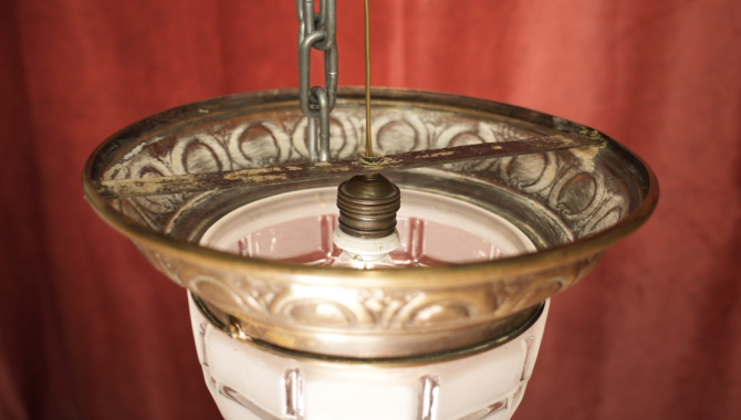 antike Deckenlampe Plafonniere Bronze geschliffenes Glas