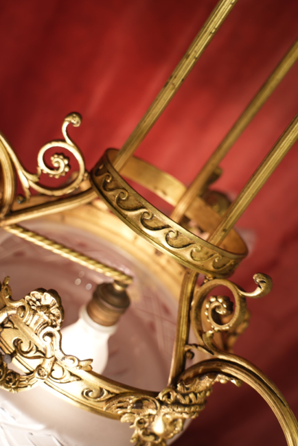 Preview: schöne alte hohe antike Goldbronze Lampe 4 flammig