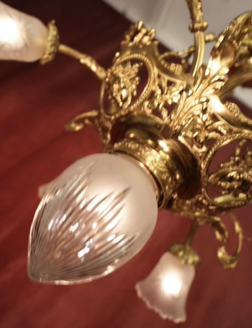 große wunderschöne antike Lampe Messing glänzend 7 flammig