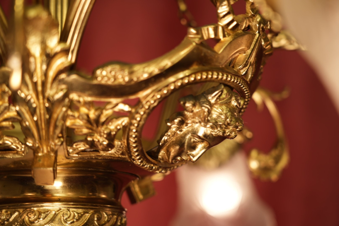 große wunderschöne antike Lampe Messing glänzend 7 flammig