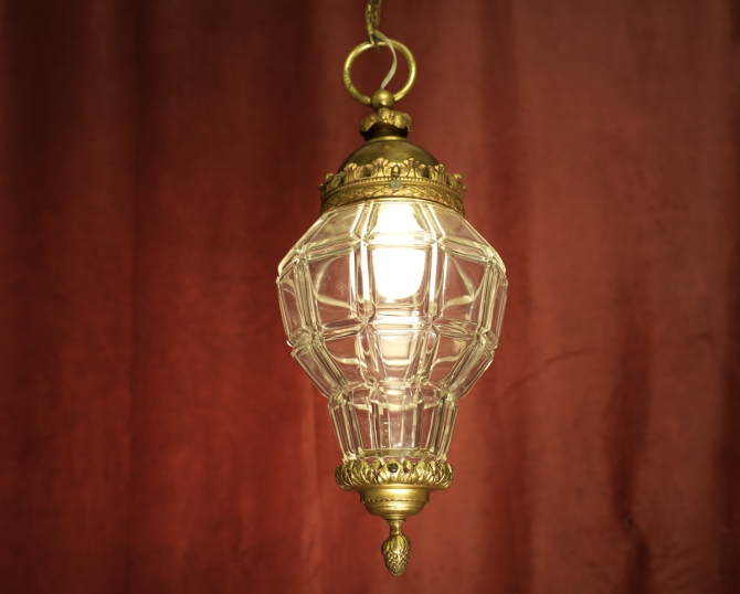 Preview: seltene Jugendstil Lampe kräftiges Glas Messing