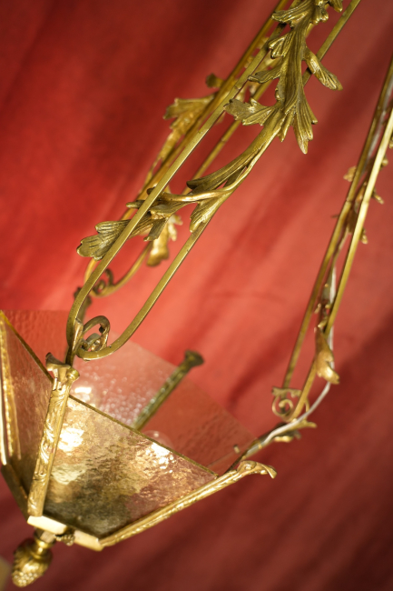 Preview: seltene Form Laterne Bronze farbigen strukturiertes Glas