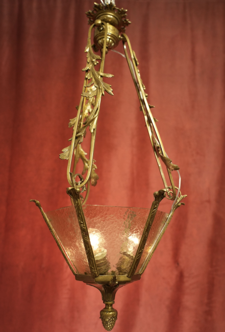 seltene Form Laterne Bronze farbigen strukturiertes Glas