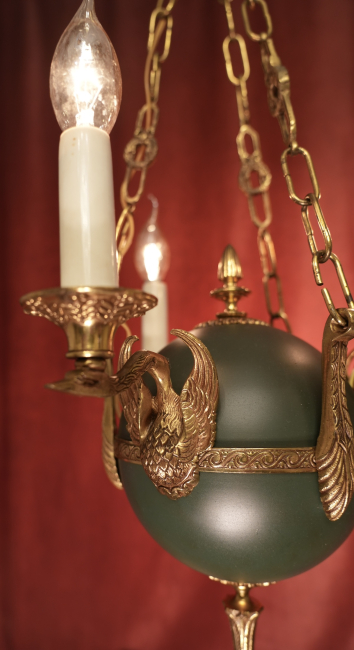 Preview: 3 flammiger schöner Empire Kronleuchter Grünlack figürlich