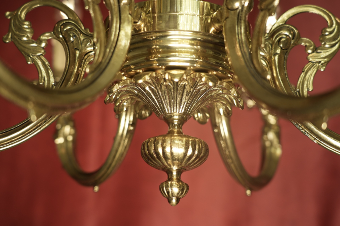 Preview: Eleganter spanischer Messing-Kronleuchter mit sechs Armen