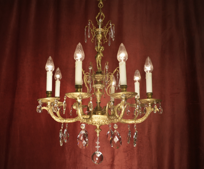 seltener alter Puttenfigur Kronleuchter Messing