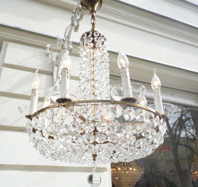 Korblüster Kristalllüster Messing Kristallbehang