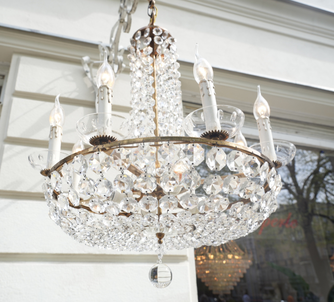 Preview: Korblüster Kristalllüster Messing Kristallbehang