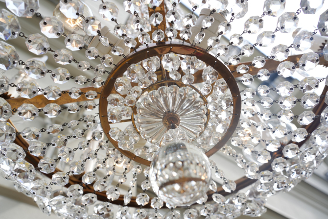 Preview: Korblüster Kristalllüster Messing Kristallbehang