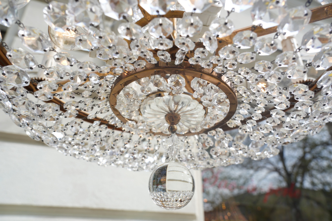 Korblüster Kristalllüster Messing Kristallbehang