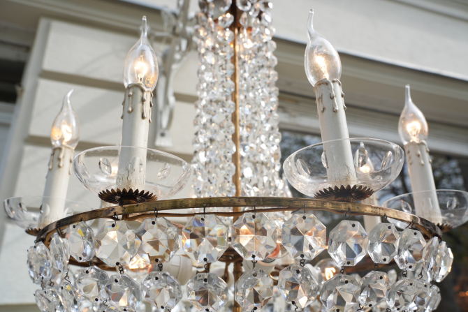 Korblüster Kristalllüster Messing Kristallbehang