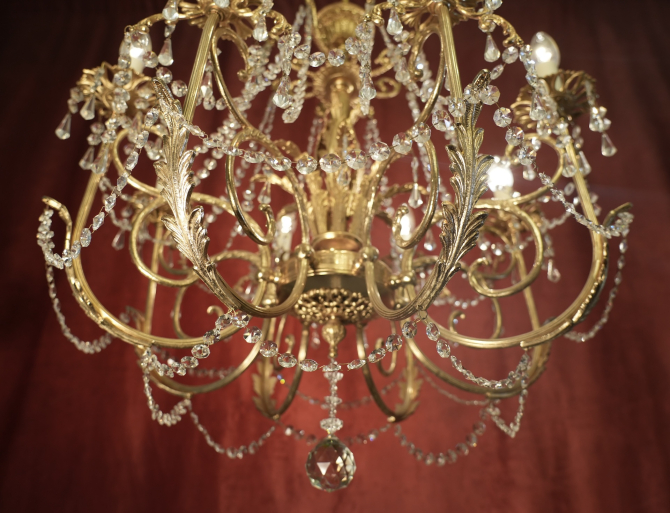 Preview: schöner mittelgroßer Strass-Kristall-Lüster Goldbronze 8 flammig
