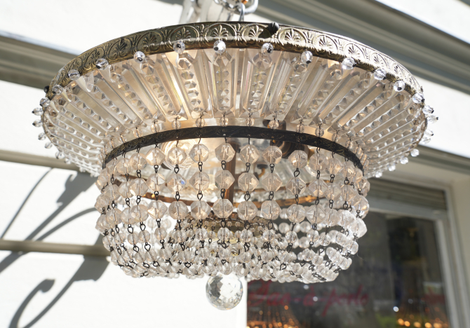 Preview: seltene italienische Deckenlampe Plafoniere Kristall Messing