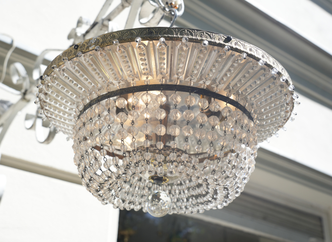 seltene italienische Deckenlampe Plafoniere Kristall Messing