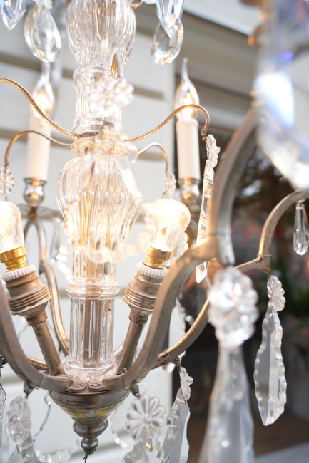 French Silver-Plated Crystal Chandelier, 9 Lights (6+3), Circa 1890–1910