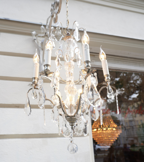 French Silver-Plated Crystal Chandelier, 9 Lights (6+3), Circa 1890–1910