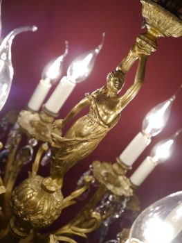 RARITÄT 12 flammiger Kronleuchter Karyatiden Figur als tragende Säule