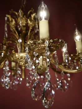 6 lights brass chandelier quality crystal heard shape