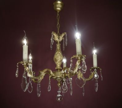 kleiner Goldbronze Kronleuchter mit antiken Barock