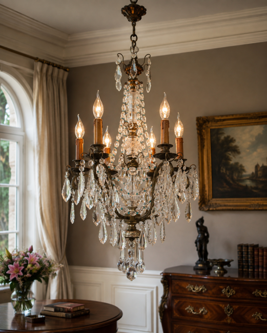 Dieser außergewöhnlich elegante italienische Kristalllüster entstand vermutlich um 1900 bis 1920 in der Region Venedig/Murano und vereint venezianische Leichtigkeit mit hochwertiger handwerklicher Ausführung