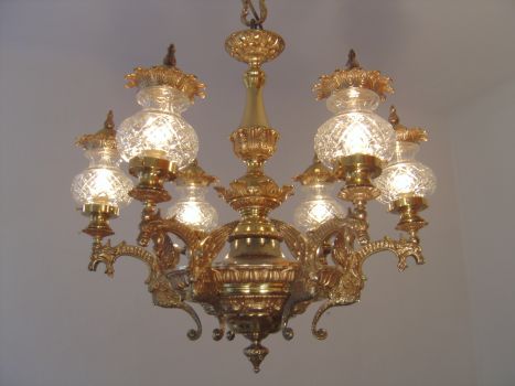 Französischer Drachen-Kronleuchter, 6-flammig, Messing, um 1970