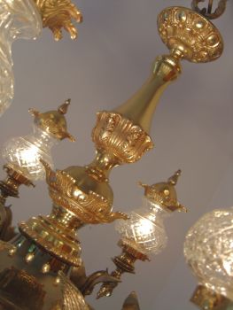 Französischer Drachen-Kronleuchter, 6-flammig, Messing, um 1970