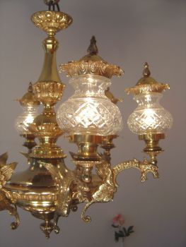 Französischer Drachen-Kronleuchter, 6-flammig, Messing, um 1970