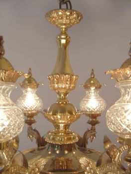 Französischer Drachen-Kronleuchter, 6-flammig, Messing, um 1970