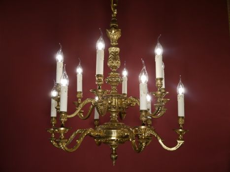 12 Lampen massiv spanisch Kronleuchter Messing, edel geformt!