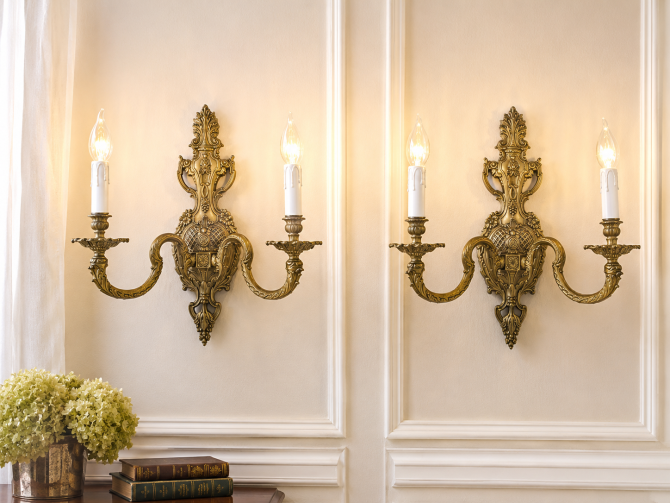 large wall lamps pair brass sconces old appliques 2 lights Lámparas de pared