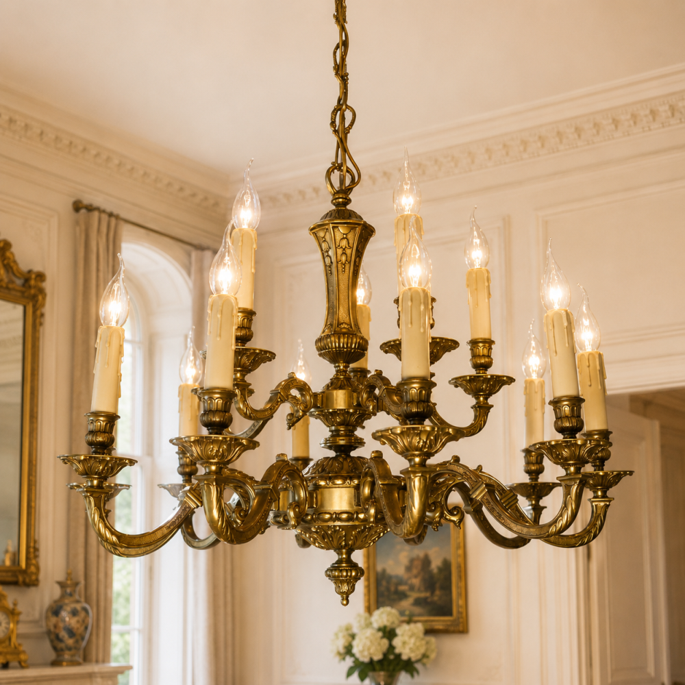 Spanish Empire Style Chandelier – 15 Lights – Solid Brass – Two Tier Ø 28"