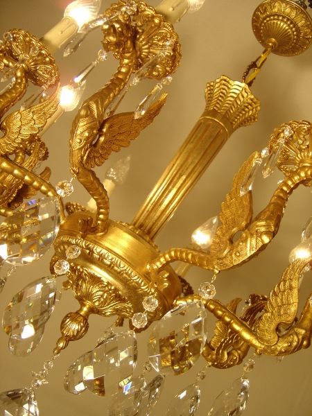 Blickfang - Drachen Kronleuchter Goldbronze hochwertig Kristallbehang!