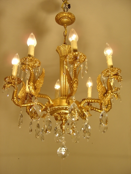 Blickfang - Drachen Kronleuchter Goldbronze hochwertig Kristallbehang!