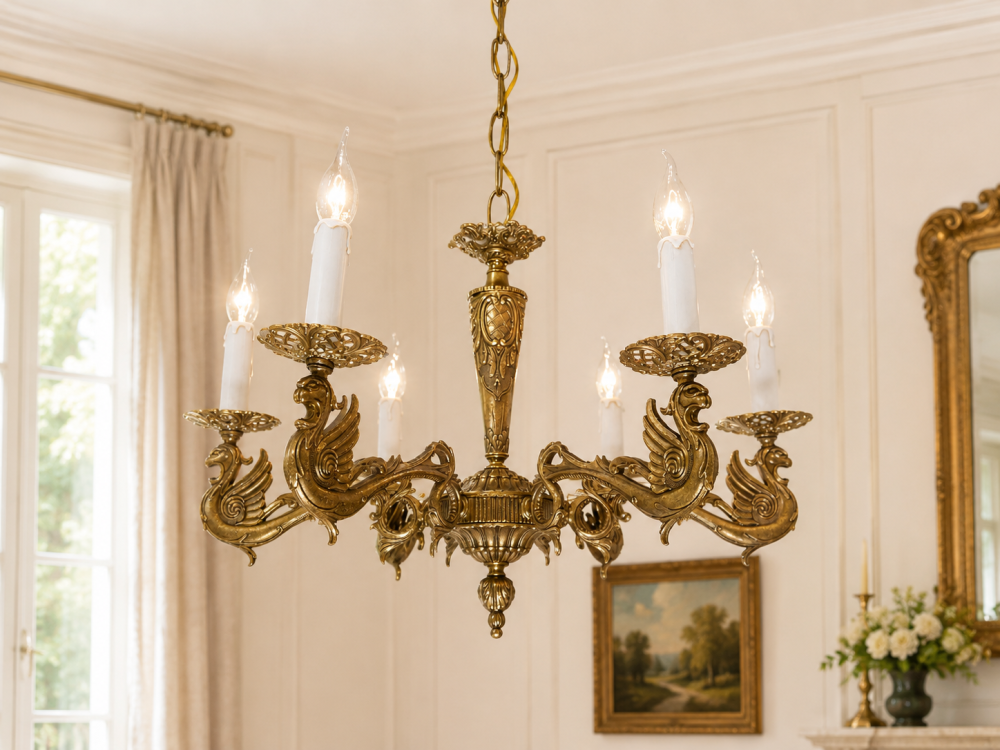 Drachen Arm Kronleuchter Bronze 8 flammig