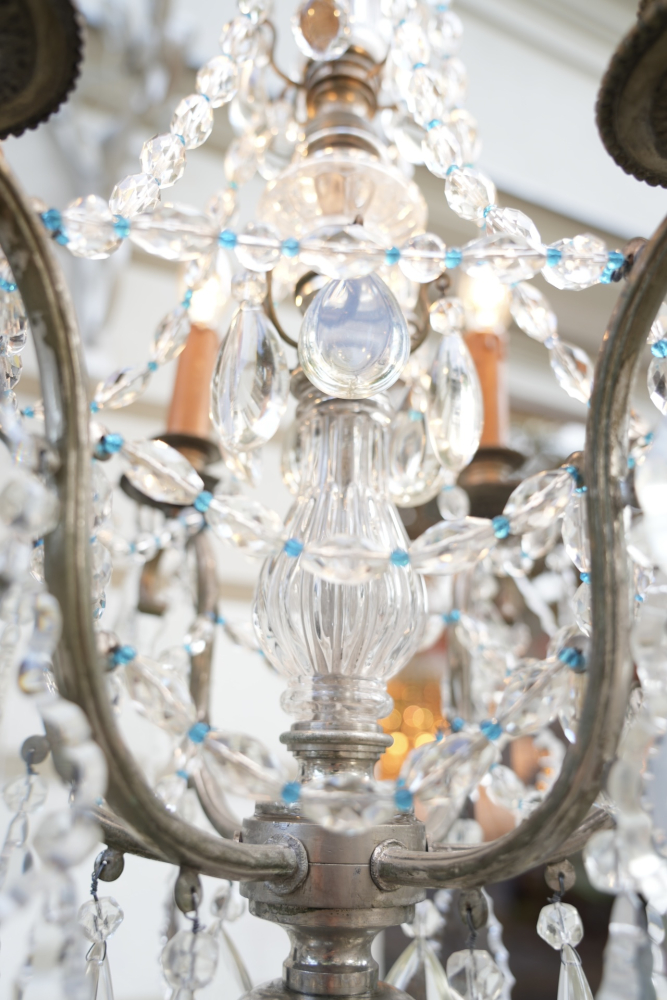 Antiker italienischer Kristalllüster aus Murano, um 1900–1920, versilberte Bronze