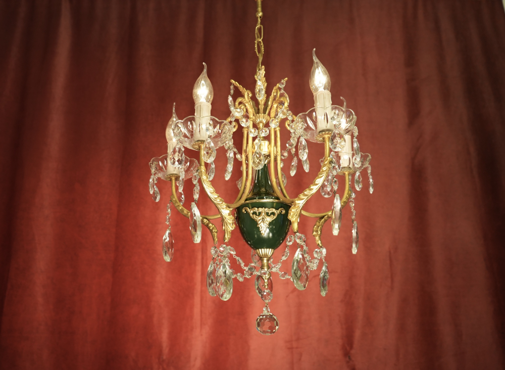 kleiner französischer Kristall Glas Lüster schöne Grünlackierung