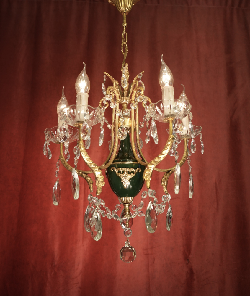 kleiner französischer Kristall Glas Lüster schöne Grünlackierung