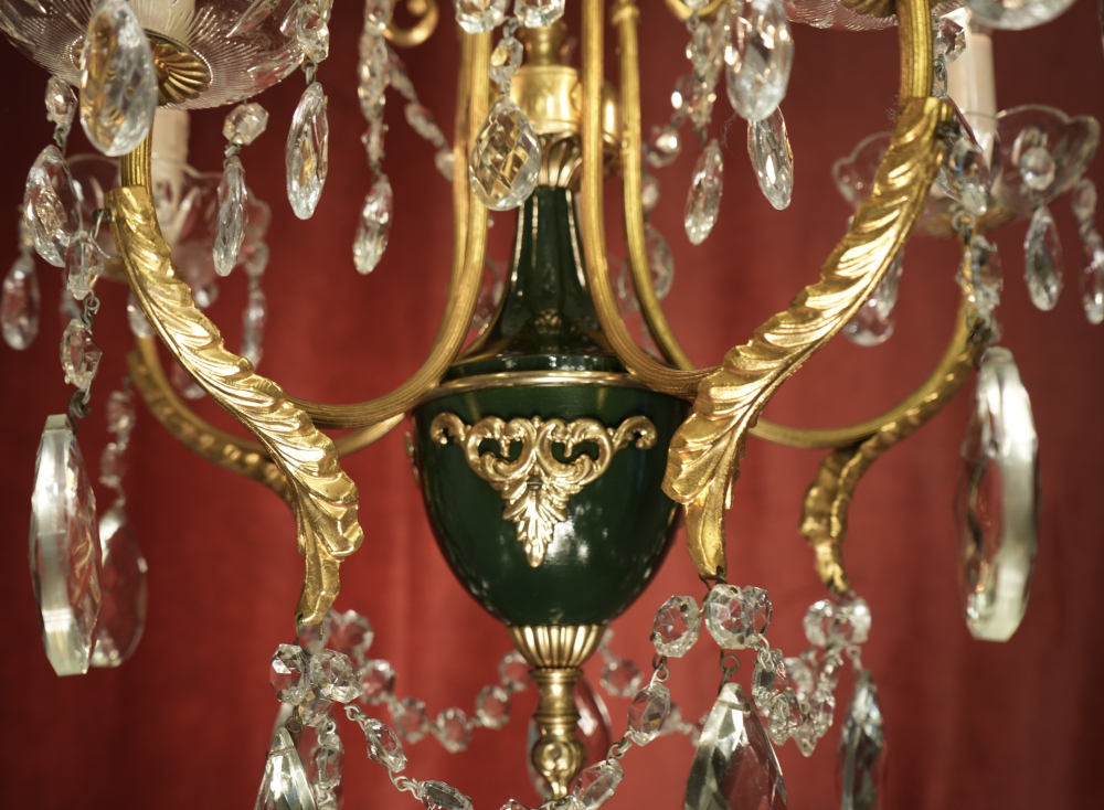 kleiner französischer Kristall Glas Lüster schöne Grünlackierung