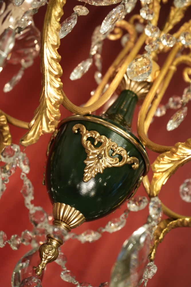 kleiner französischer Kristall Glas Lüster schöne Grünlackierung