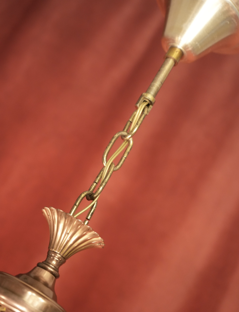 kleiner wunderschöner Empire Kronleuchter leuchtender Grünlack 6 flammig Kupferelemente