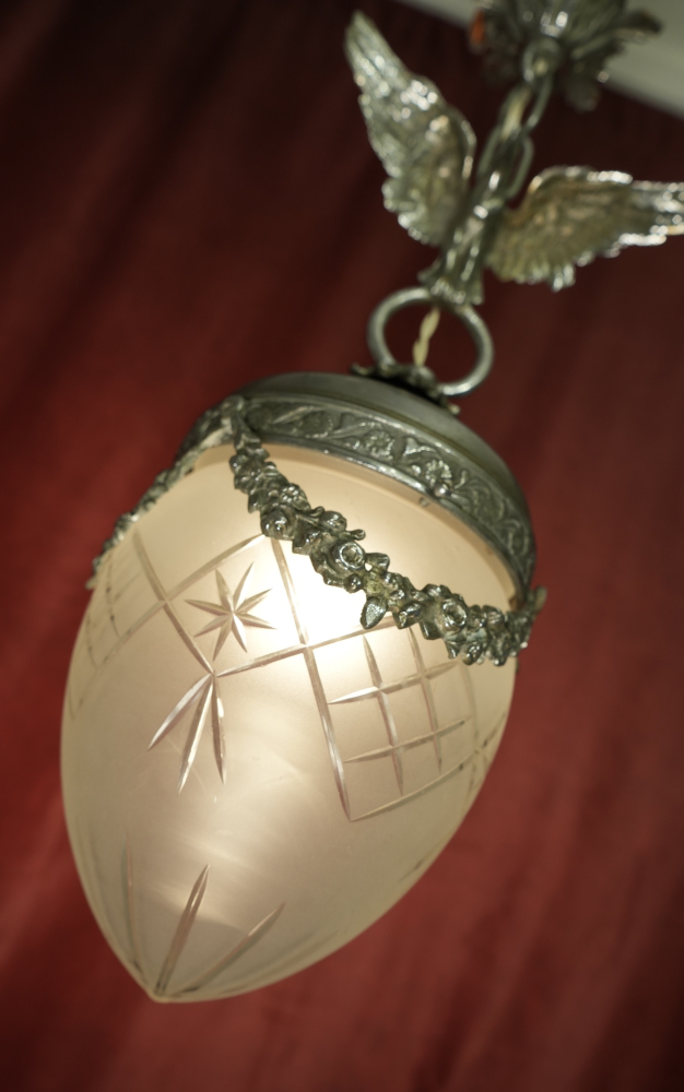 seltene Jugendstil Lampe silber Nickel Adler Figur