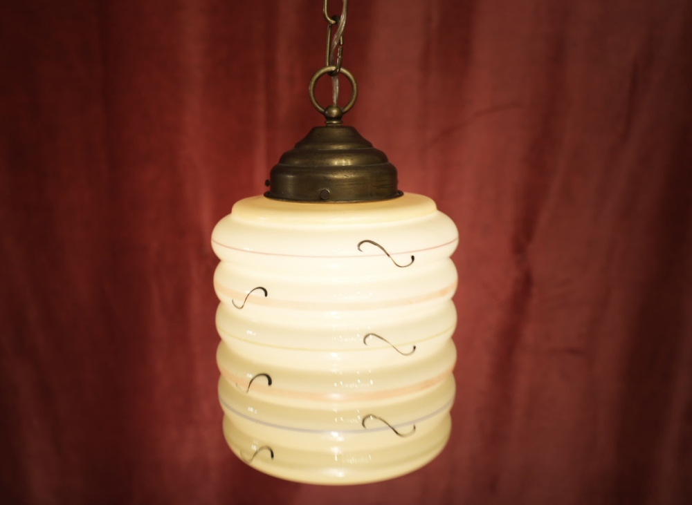 schöne Art Deco Lampe antik Bronze gelbes Glas