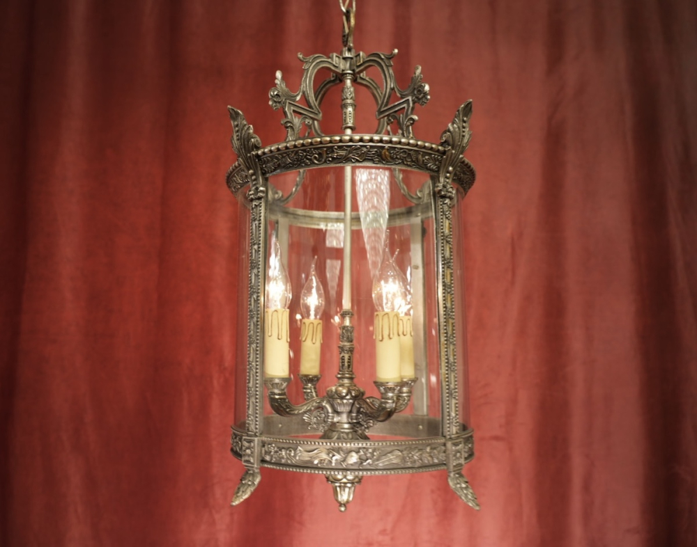 mittelgroße Laterne Nickel silberfarben rundes Glas