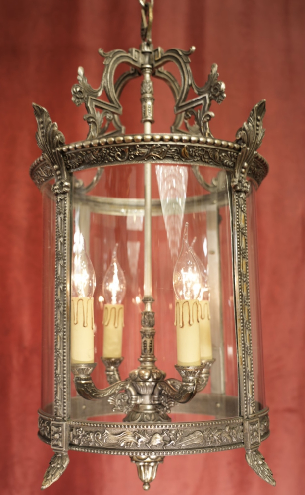 mittelgroße Laterne Nickel silberfarben rundes Glas