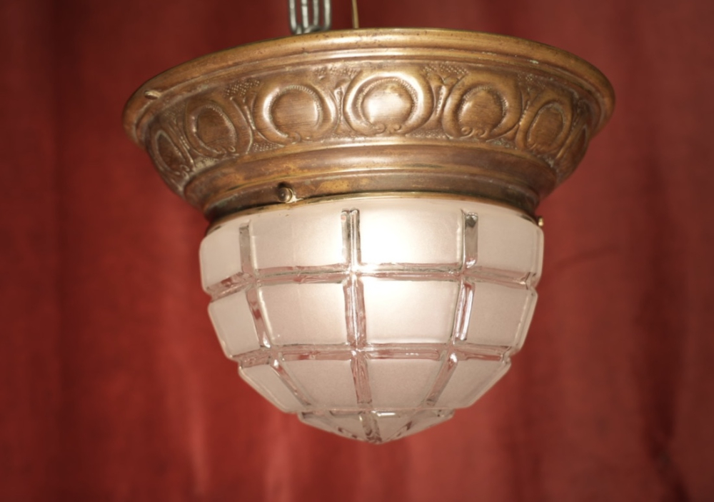 antike Deckenlampe Plafonniere Bronze geschliffenes Glas