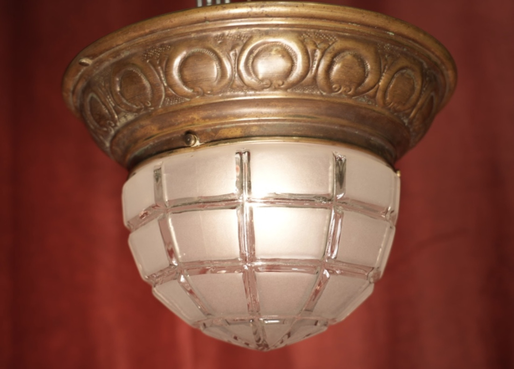antike Deckenlampe Plafonniere Bronze geschliffenes Glas