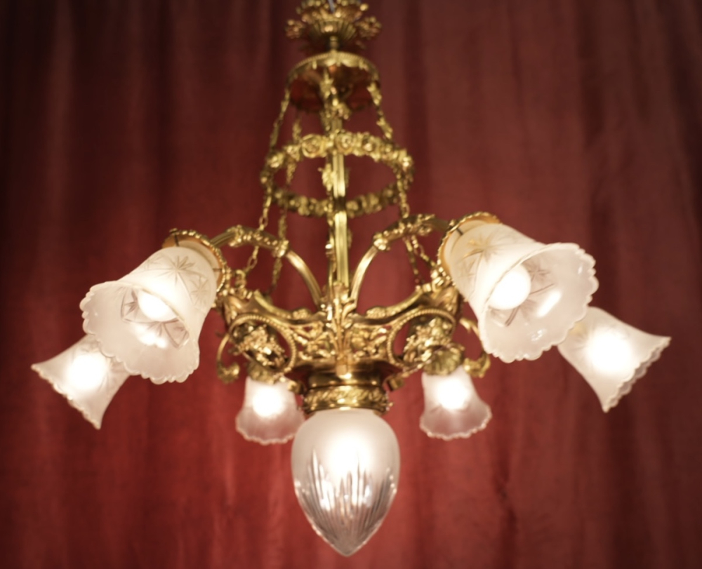 große wunderschöne antike Lampe Messing glänzend 7 flammig