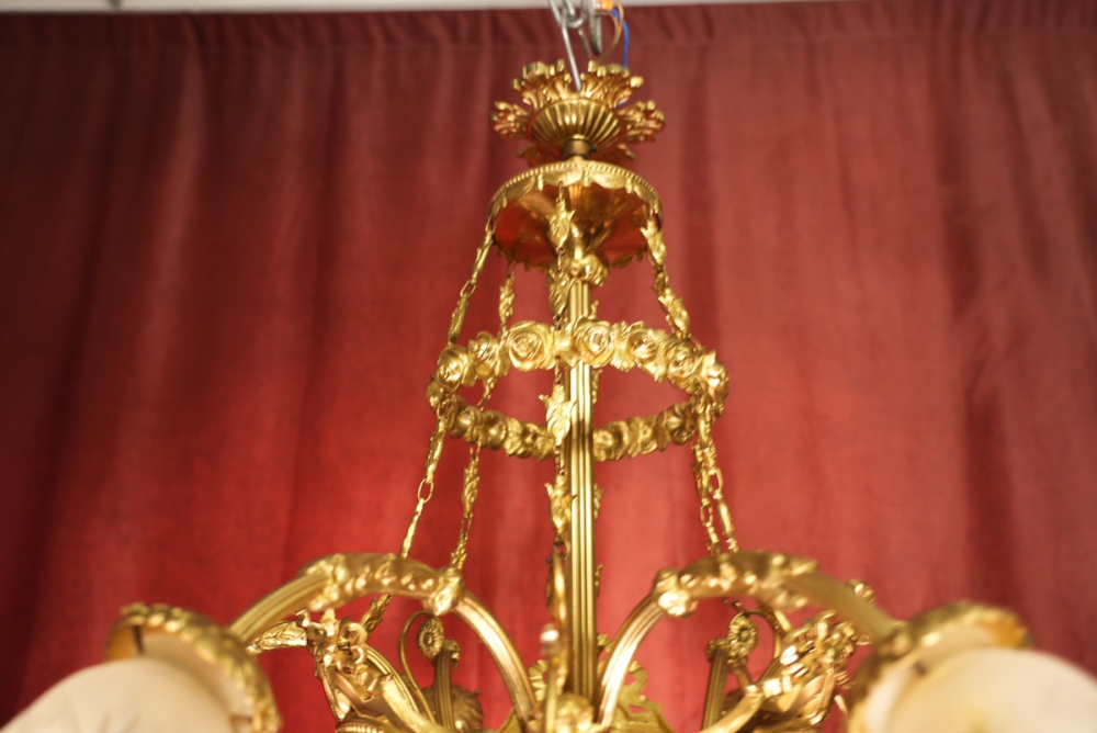 große wunderschöne antike Lampe Messing glänzend 7 flammig