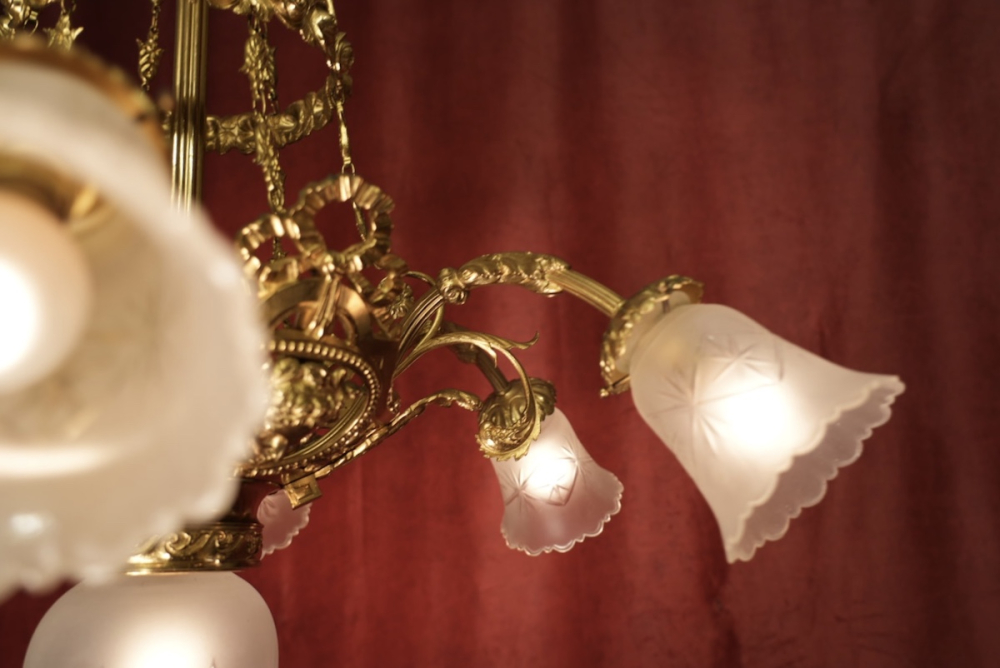 große wunderschöne antike Lampe Messing glänzend 7 flammig